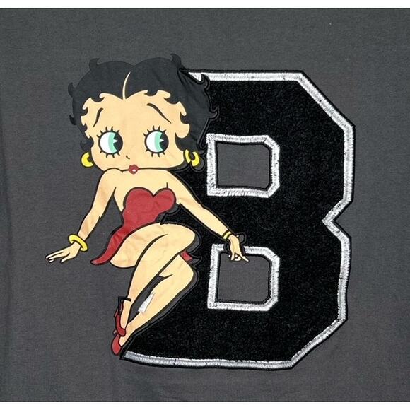 Fleischer Gray Betty Boop Puffy Embroidered B Short Sleeved T-Shirt - Picture 2 of 4